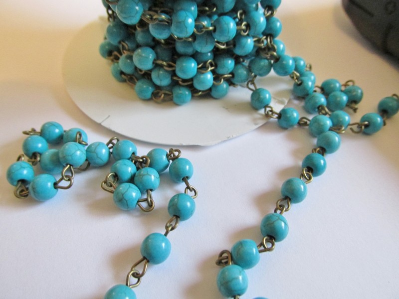 (image for) Bead chain - Turquoise - Bronze (ROLL) #PLchW/B-6